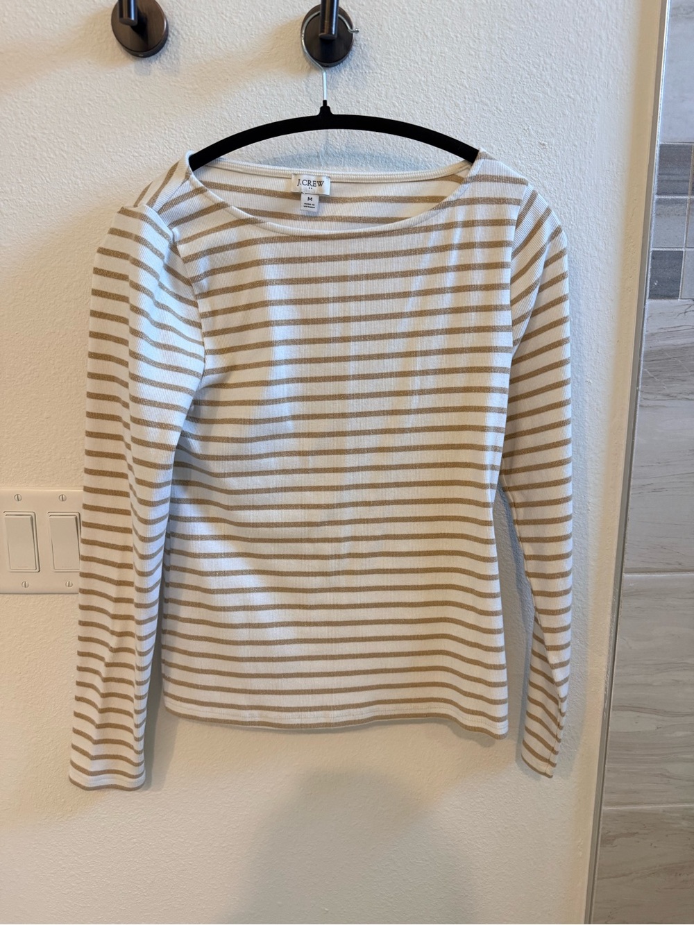 J. Crew Cream and Tan Striped Long-Sleeve Tee
